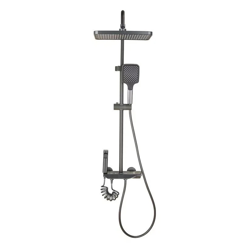 Multifunctional Rain Shower Set Single Handle Thermostatic Brushed Ceramic Wall Mount Soft Spray Bathroom Shower Faucets