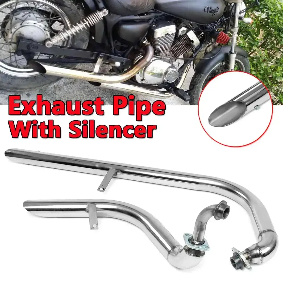 Motorcycle Long Exhaust Muffler Pipe Full System + Silencer for Yamaha Virago XV125 XV250 Moto Stainless Steel Exhaust Pipes
