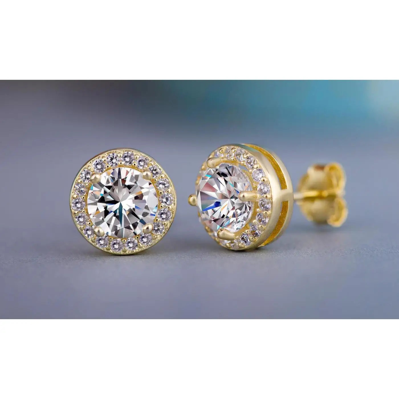 Classic Geometric Square Stud Earrings with Round Zircon Inlay Gold Plated Zinc Alloy Unisex Jewelry Gift Women Men