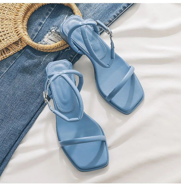 New Mid Heeled Sandals for Women, Summer Fish Mouth Covers, Thick Heels, High Heels, Simple Color Style