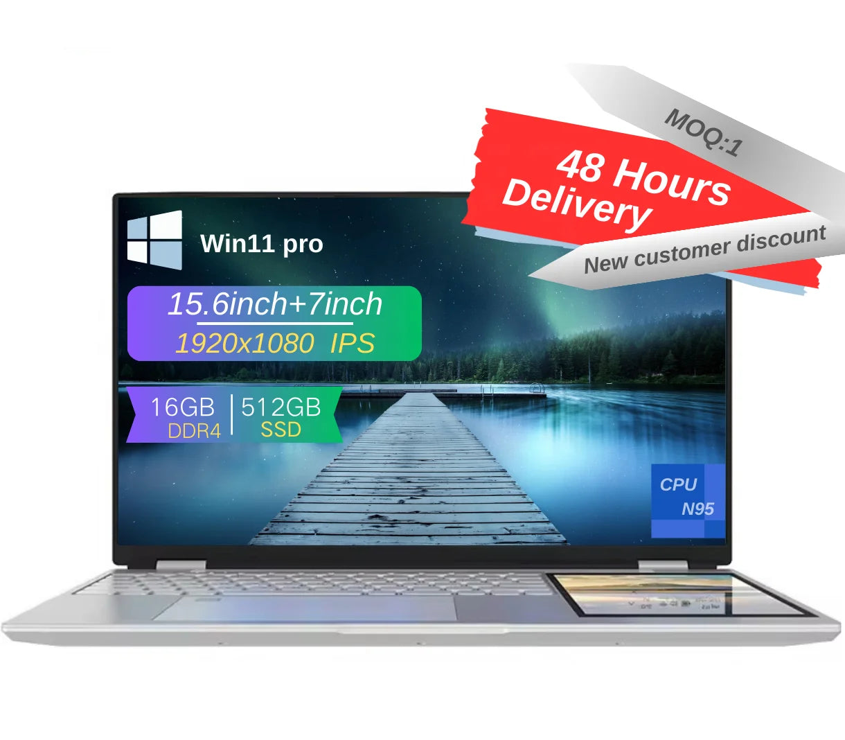 Win11 15.6+7 Inch Dual Screen N150 3.4Ghz Ram 16GB SSD 128GB Brand New Notbook Laptop Computer Pc Cheap Laptops