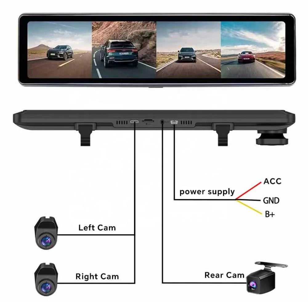 IPoster 12in 4ch Touch Screen Blind Spot AI BSD Detection Dash Camera 4K 360 View FHD Car DVR System Loop Recording Split Screen