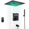 Ceiling Cold and Hot LED Shower System Matte Black12 Inch Mist and Rain Shower Head Ceiling Embedded Shower Faucet Set