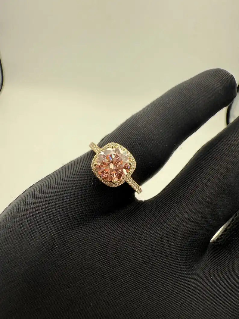 Vintage Designer 8CT Pink VS1 Lab Grown Diamond IGI Certified Ring 14K Yellow Gold Setting Rhodium Plated Engagement Wedding