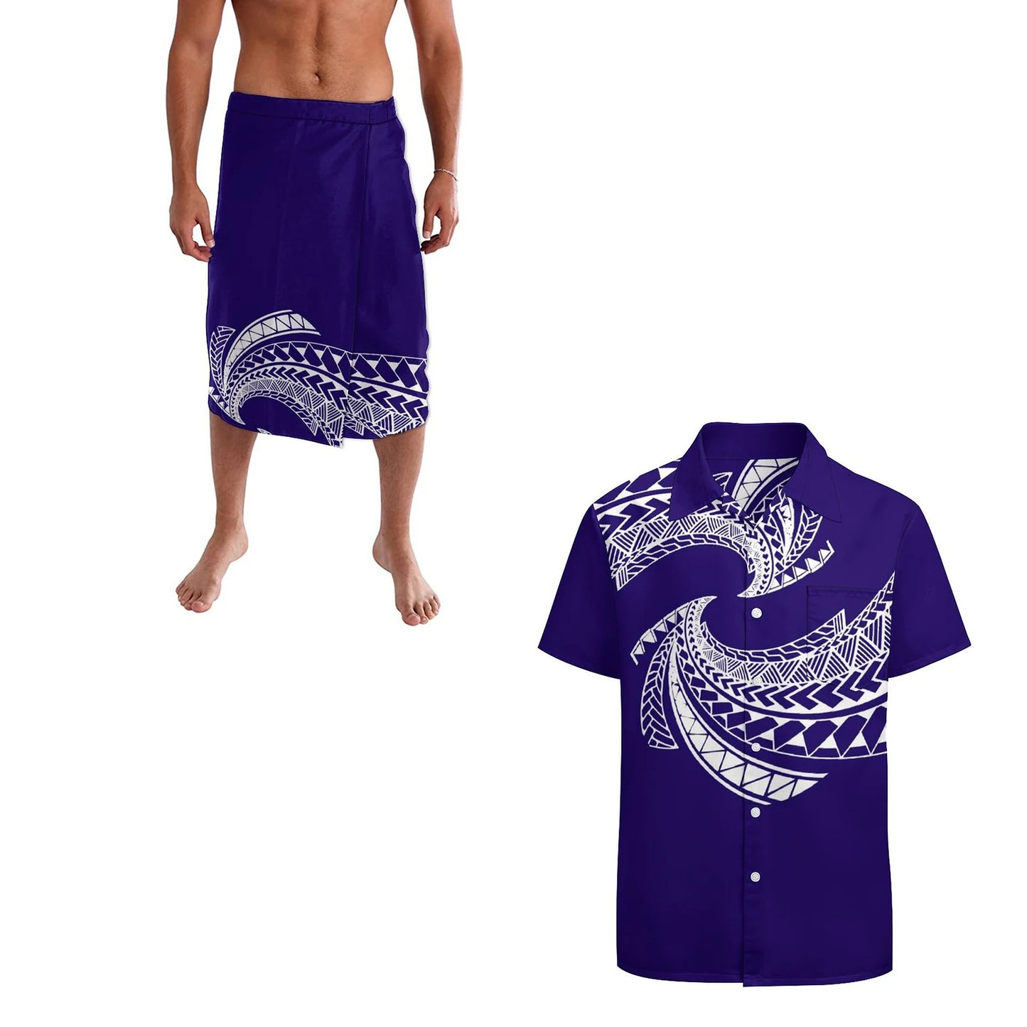Hot Sale Hawaii Flower Print Summer Aloha Shirts Men Quick Dry Short Sleeve Custom Lavalava Ie Faitaga Men Beach Swimsuit Sarong