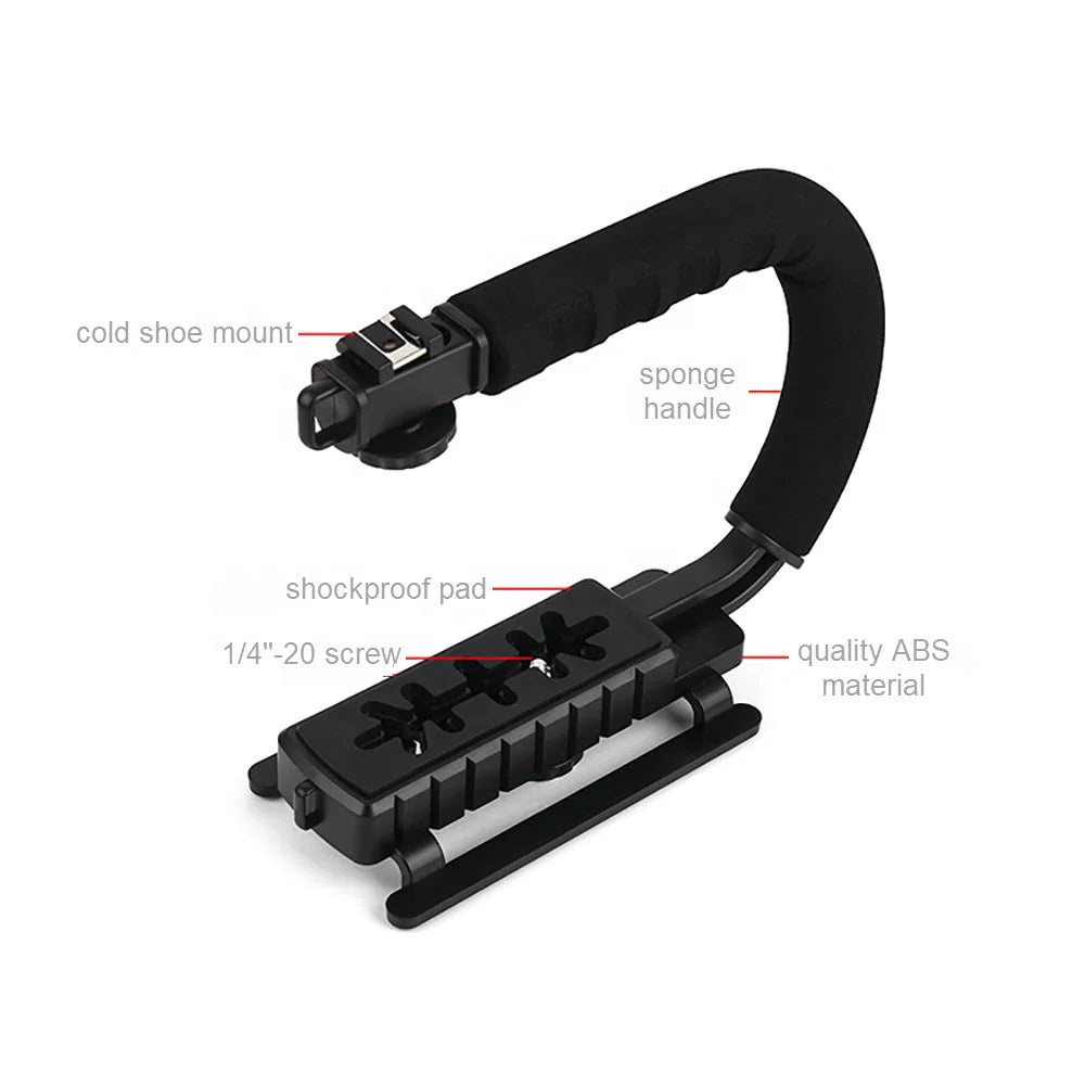 U Shape Bracket Handheld Gimbal Stabilizer for DSLR Camera Camcorder Go Pro 9 with Single Hot Shoe for Microphone Fill Light