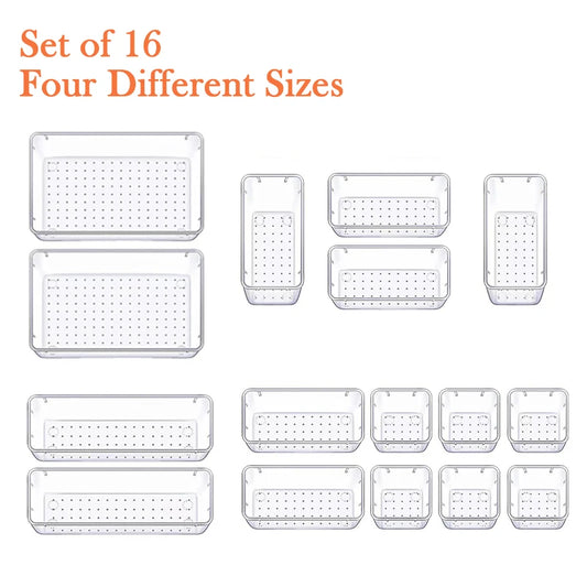 16pcs Kitchen/bathroom/office/jewelry Drawer Organizer Under Desk Drawer Organizer Set clear Storage Box