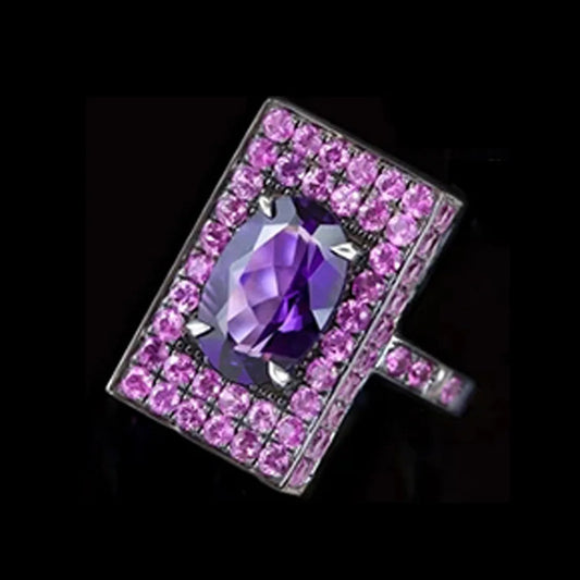 H193 Cocktail Ring Women's Geometric Oval Sapphire Pave Setting Party Fashion Rings