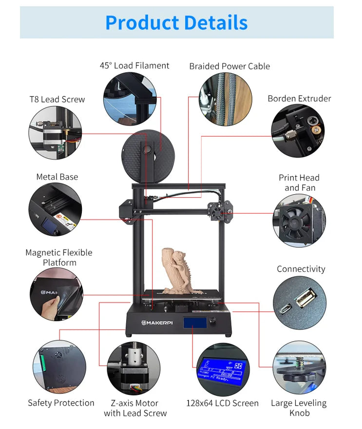 Professional Automatic New DIY FDM 3D Printer with 1 Year Warranty Large Aluminum Metal Frame
