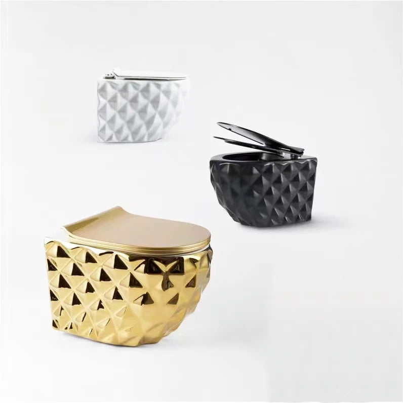 Hot Sale Ceramic Electroplated Bathroom WC Gold Color Wall Hung Toilet