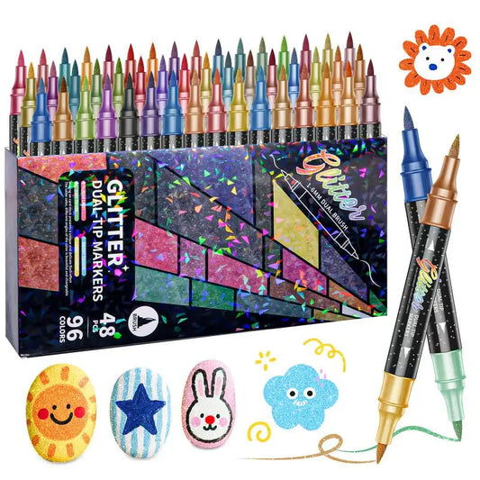 Glitter Color Markers Double Ended Two Color Marker Pen Non Toxic Soft-head Drawing Art Markers for Children