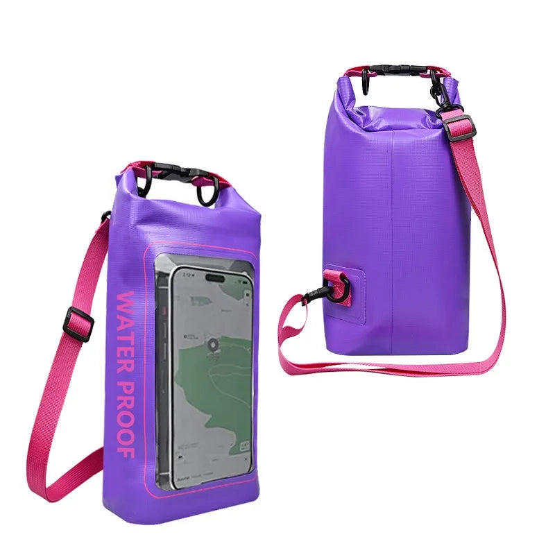 Sinodiving Supplier 2L Roll Top Floating Waterproof Phone Pouch Shoulder Dry Bag Touch Screen for Hiking Camping Surfing Black
