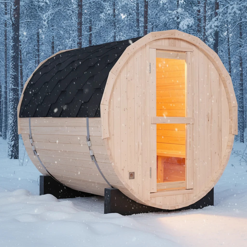 Spacious 4-Person Outdoor Barrel Sauna with Aromatherapy for Home Wellness