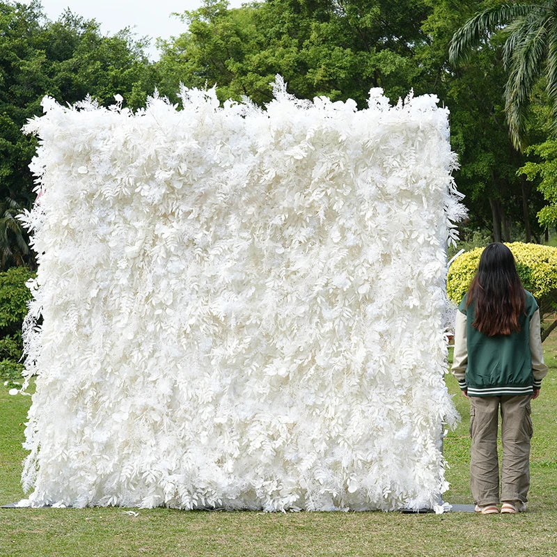 S-A8055 Wedding Backdrop White Roll up Fabric Flower Wall