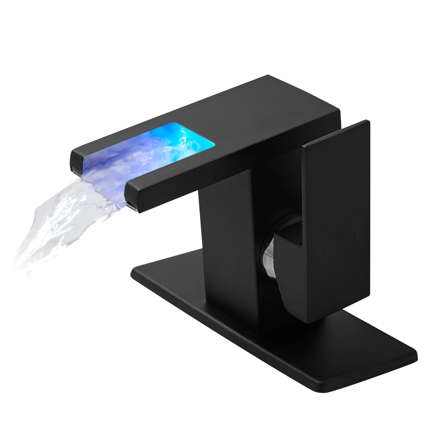 LED Modern 1-Hole Black 304 Stainless Steel Waterfall Bathroom Faucet Anti-Rust Lead Free Basin Faucet with Deck Plate