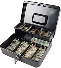 AJF Black Cold Rolled Steel Cash Safe Box Combination Lock Secure 7.87"x6.30"x3.54" Money Tray for Indoor/Outdoor Use Model
