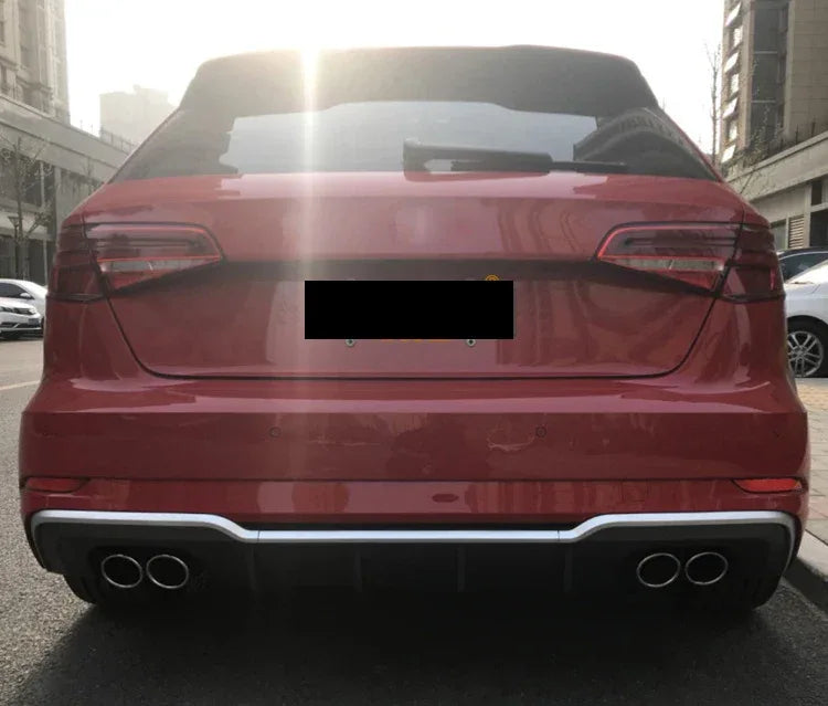 Factory A3 ABS Glossy Black Diffuser S3 Style Rear Bumper Diffuser Splitter Lip With Exhaust Pipe for Audi A3 2017 2018 2019