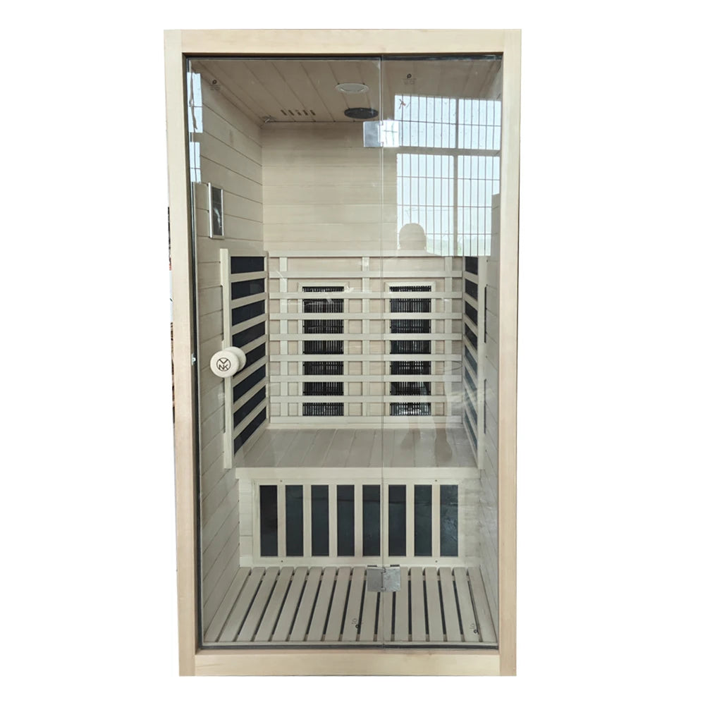 Hesperu HQ-D1220 Solid Hemlock Wood Dry/Wet Steam Sauna Room European Design Soft Touch Control Panel Far Infrared Function 220V