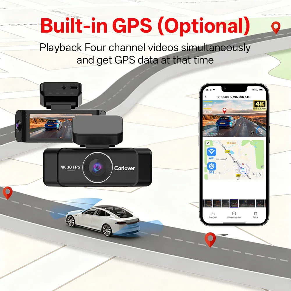 4 Channel Dash Cam Front and Rear 4K Car Camera Dash Camera for Cars Car Dash Cam 4K Dashcam Night Vision Loop Recording