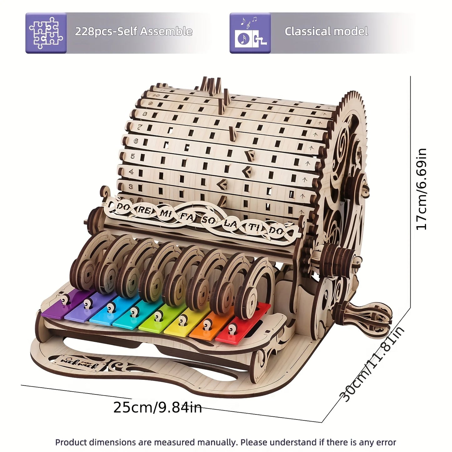 3D Wooden Puzzle Kit Piano Musical Mechanical Music Box Model Wooden Xylophone Toy for Adults & Teens Christmas Birthday Gift