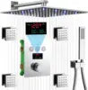 Brushed Gold Shower Body Sprays System 12 Inch LED Wall Mounted Rain Shower Head System Digital Display Thermostatic Shower Set