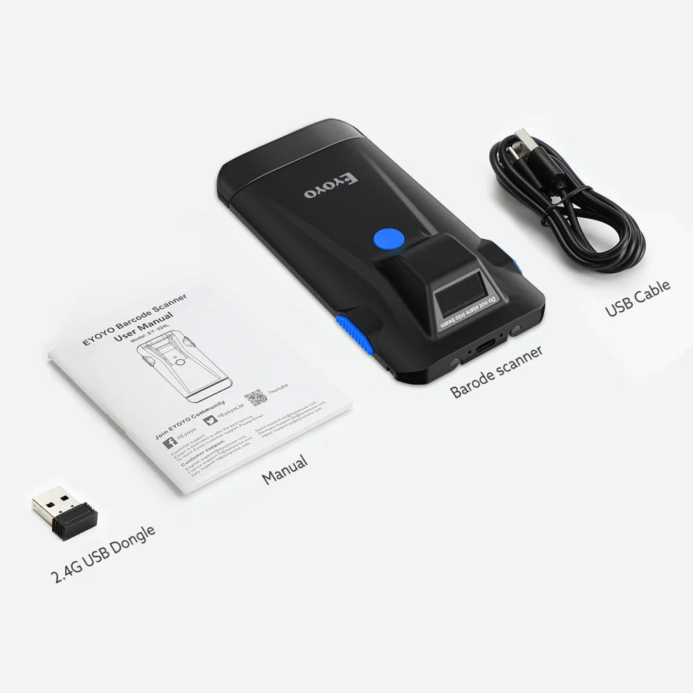 Scanner de codes-barres Bluetooth portable Eyoyo 2D à clipser au dos du téléphone, compatible avec les systèmes Data Matrix 1D, 2D et QR, pour Android et iOS.