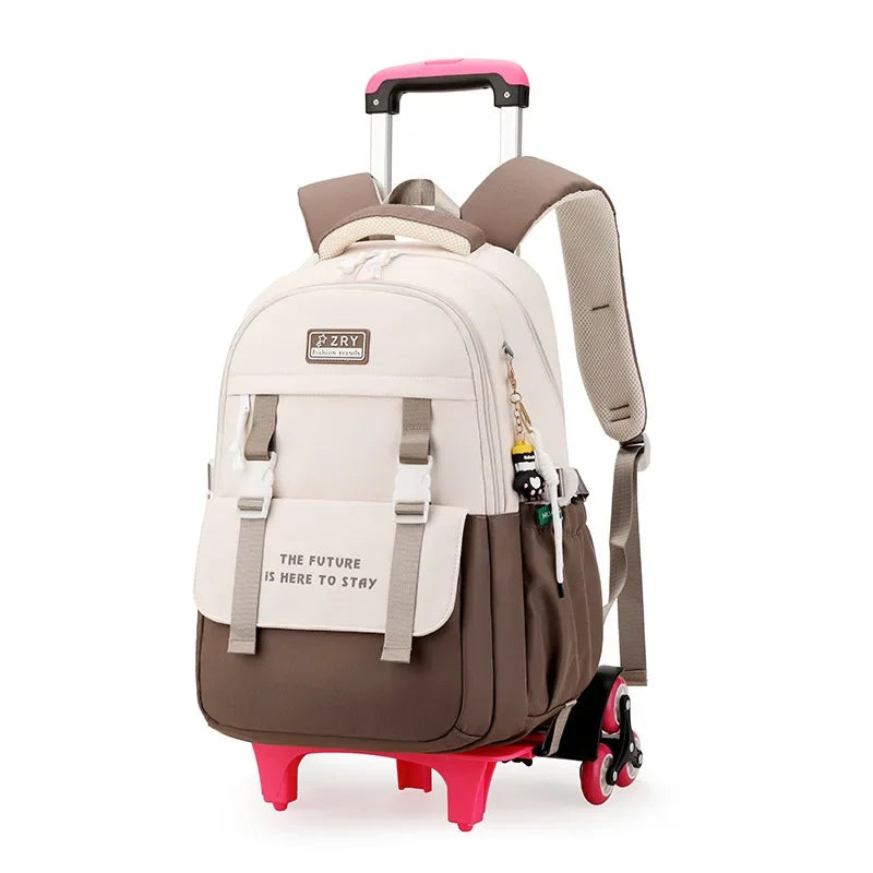 Unisex Lightweight Six-Wheel Pull Rod School Backpack Large Capacity Fashionable Waterproof Backpack Character Simple Style Kids