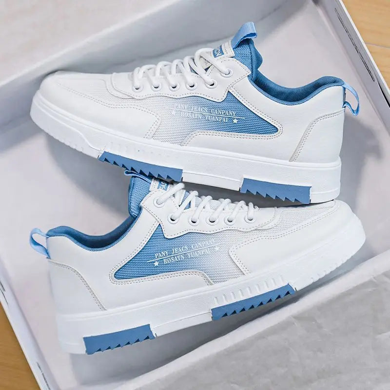 Men's White Sneakers Versatile Breathable Mesh Casual Sports Shoes Height-Increasing Walking Style Lace-Up for Summer