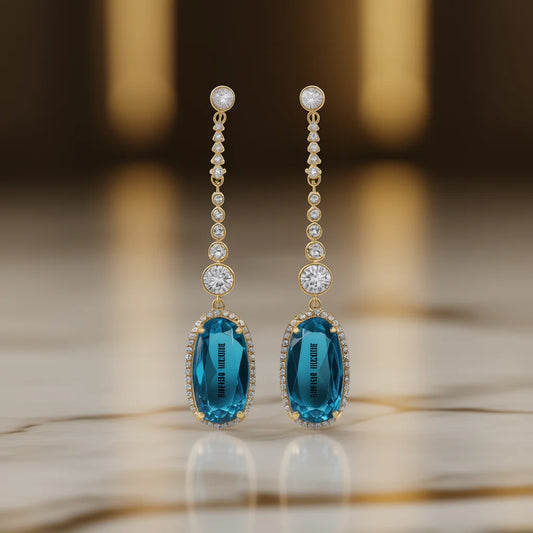 Aurea Nicole White Gold Drop Earrings With Blue Topaz And Diamond Bezel Setting For Women Wedding Luxury Jewelry