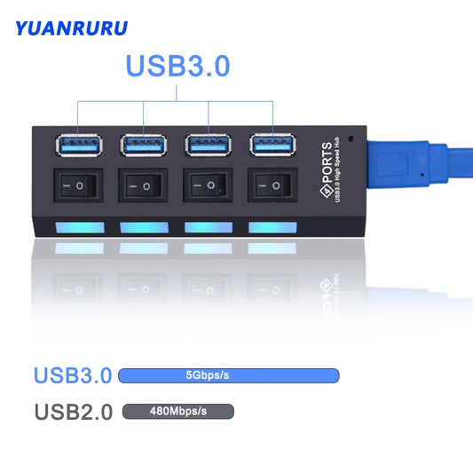 Hub USB 3.0, répartiteur USB 2.0, adaptateur secteur, multi-ports USB 4/7 avec commutateur, accessoires pour PC