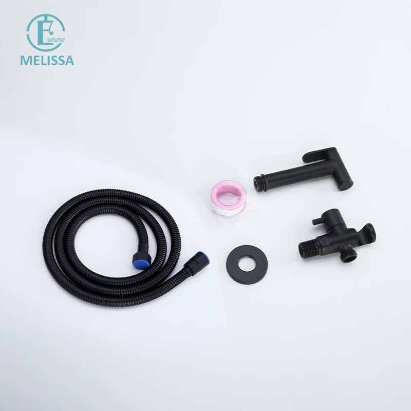 Melissa Modern Hotel Use Wall-Mounted Black Brass Toilet Bidet Sprayer Set with Vertical Spray and Water Saving Features