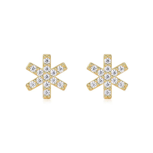 Gold Plated Starburst Stud Earrings with Moissanite Iced Out Minimalist Design for Women