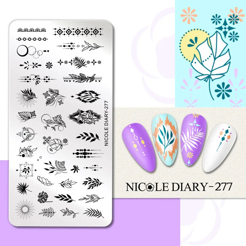 NICOLE DIARY Rose Flower Nail Stamping Plates Image Template Valentine's day Love Heart Printing Stencil Nail Art Manicure Tools