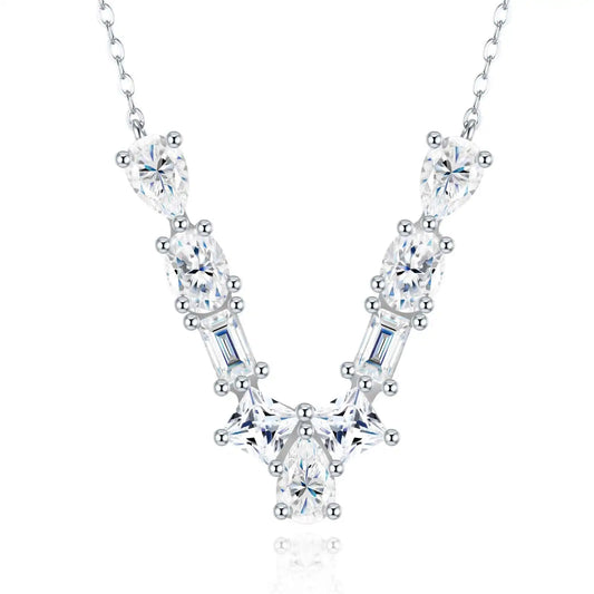 Pass Diamond Tester Letter C Multi Cut VVS Moissanite Necklace 925 Silver Platinum Plated Elegant Fine Jewelry Necklace