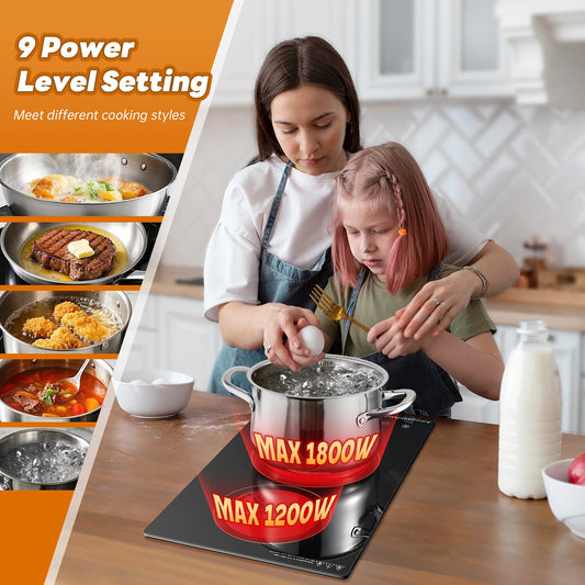 2 Burner Electric Cooktop, 12 Inch Built-in Ceramic Stove Top with Child Safety Lock, Timer & Residual Heat Indicator, 3000W by PDG ibma