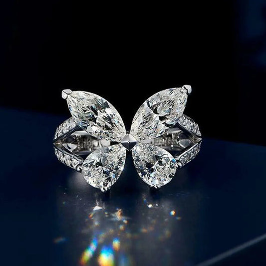 F1664 Flower Cocktail Ring Women's Marquise Cubic Zirconia Prong Setting Engagement Fashion Rings