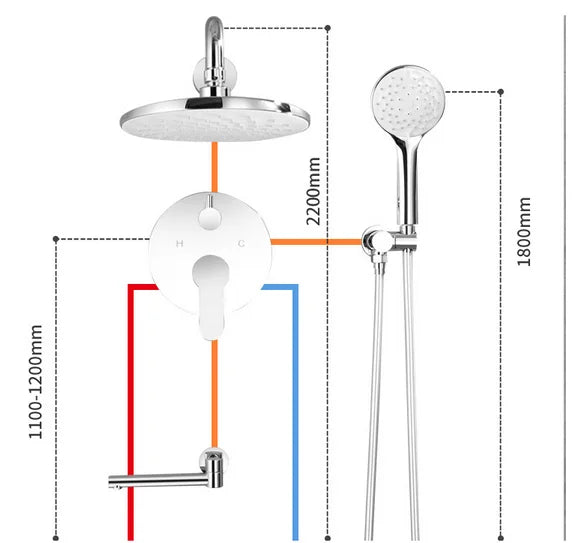 Modern Round Wall Mounted Concealed Rainfall Bathroom Shower Faucet Mixer Kit Set Column System