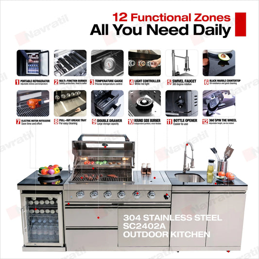 Usa Warehouse Luxury 304 Stainless Steel Bbq Modular Outdoor Kitchen Cabinet Set With Sinks Fridge