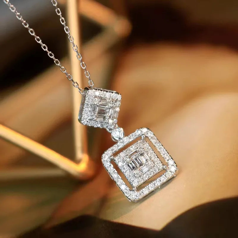 White Gold Diamond Pendant Baguette Cut D Color Luxury Women's Wedding Jewelry