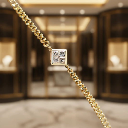 XL1386 Diamond Bracelet Yellow Gold Princess Cut G Color Unisex Minimalist Everyday Wear by PDG ibma