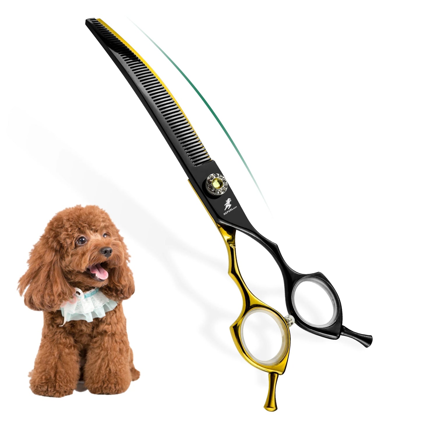 7.5inch Black&Gold Japan 440c Curved Fishbone/Dense Scissors Paint Shaped Scissors Pet Grooming Veterinary Scissors PT-173