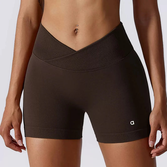 Women's V-neck Cycling Shorts, Fashionable Hip-lifting Outdoor Pants, Solid Color Yoga Shorts,High Elasticity Fitness Shorts