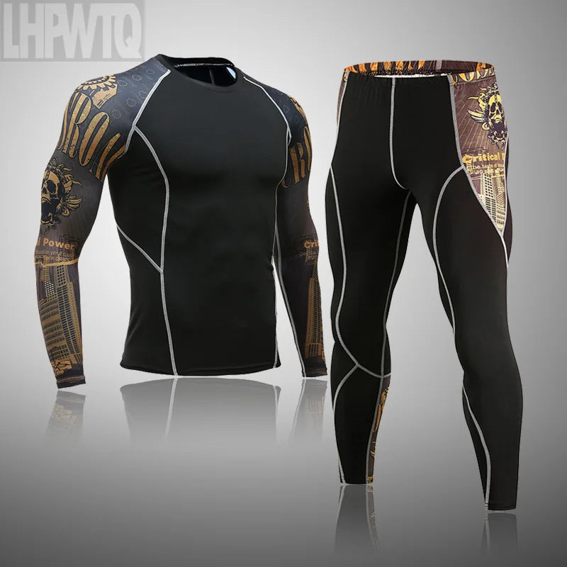 Men's Thermal Underwear Set MMA Tactics Leggings Solid Color Costume Compress Fitness Long Johns Men Winter Brands Men
