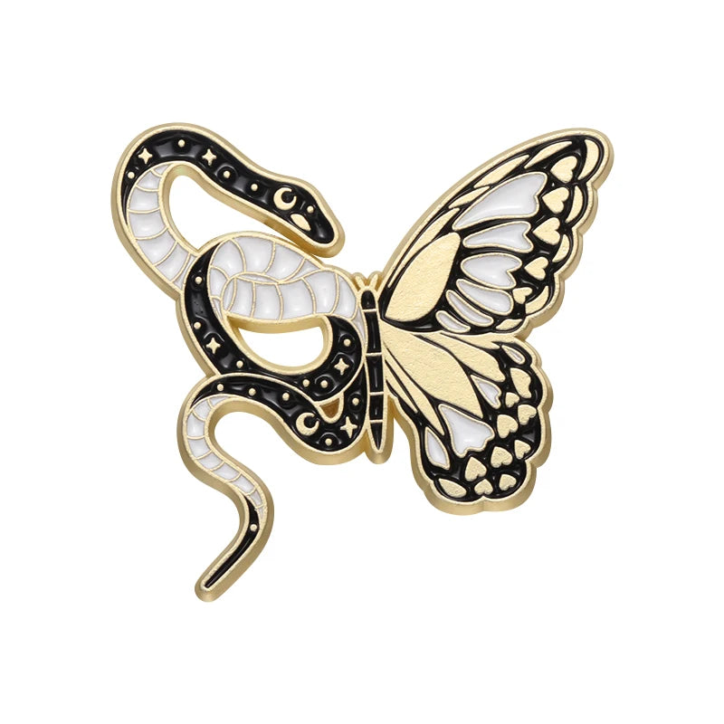Butterfly Snake Hard Enamel Pins Punk Gothic Animal Cartoon Brooches Lapel Badges Clothes Backpack Accessories Jewelry Gift