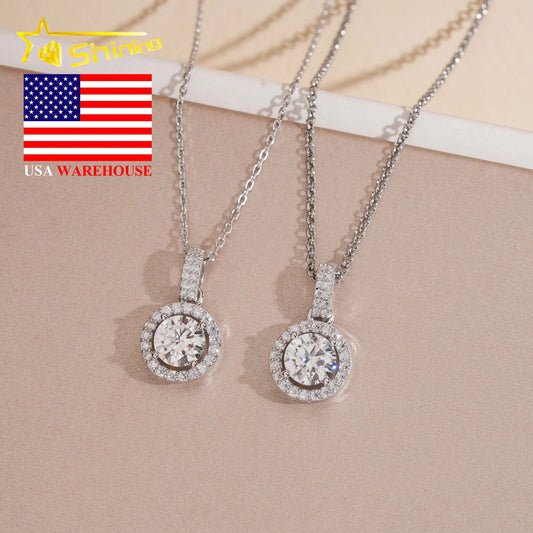USA Warehouse Large Stock GRA Certificate 925 Sterling Silver 1CT Brilliant Cut VVS Moissanite Diamond Women Necklace