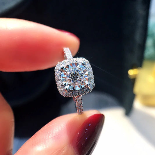 F1142 Diamond Ring White Gold Natural Round Brilliant Cut D Color Women's Engagement Ring