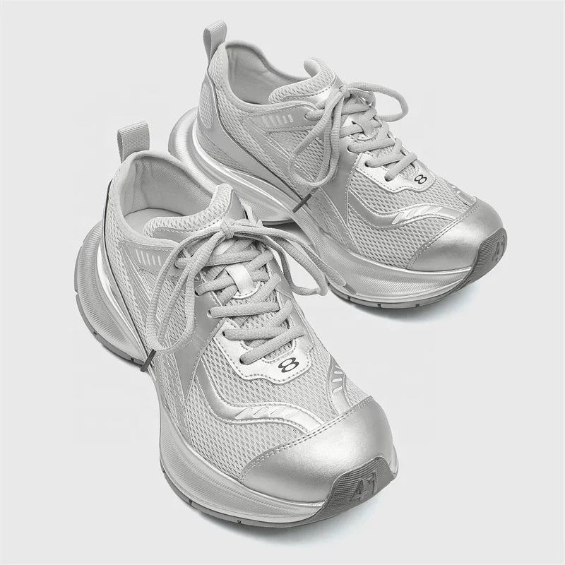 Dropshipping Custom Logo Fashion Sliver Color Sports Shoes Mens Designer Walking Style Chunky Platform Sneakers