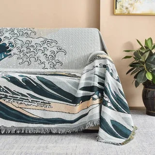 Ready to Ship Amyhouse Vintage Tapestry Aztec Woven Jacquard Japan Wave Blanket Tapestry