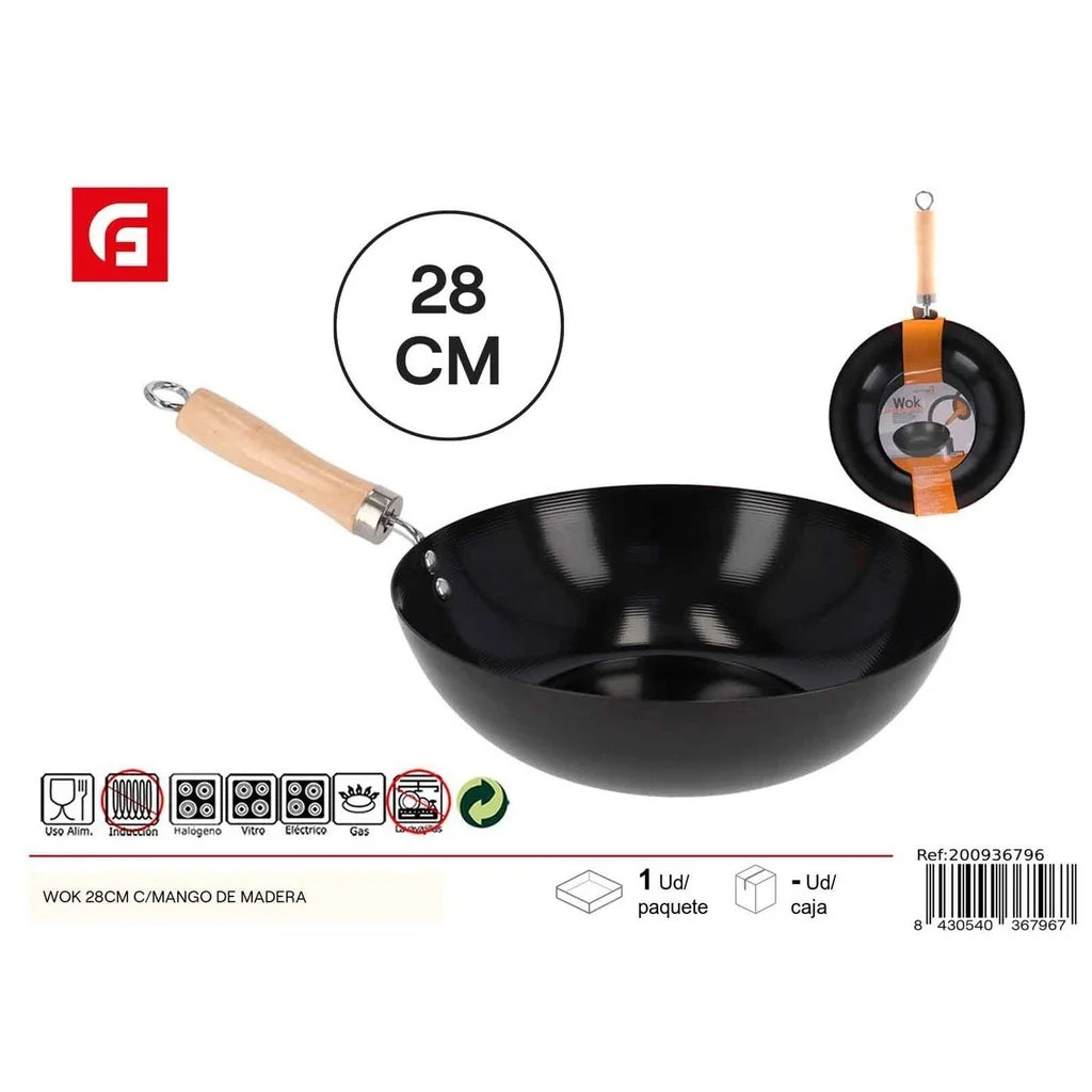 28cm Wok with Wooden Handle - Cookware and Pans