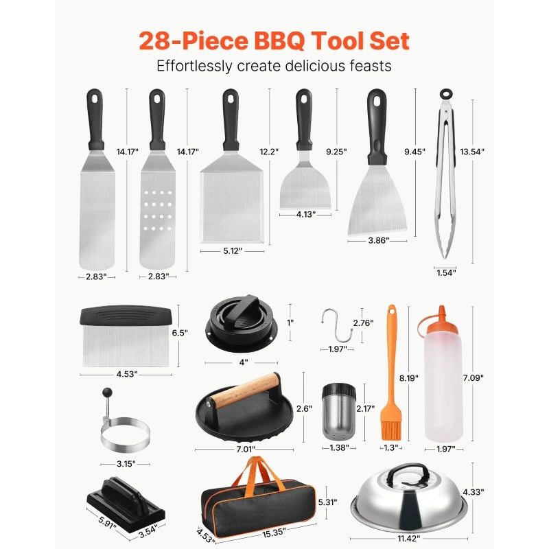 Overseas Stock Free Shipping 28 PCS Stainless Steel Griddle Accessories Kit Flat Top Grill Spatula BBQ Tools